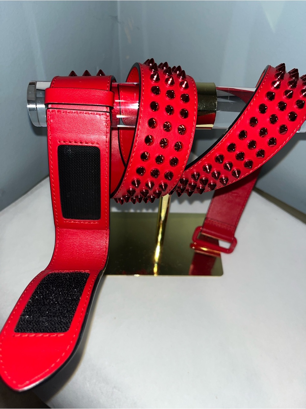 Louis Vuitton Red Studded Leather Belt with Spike Embellishments - Picture 2 of 5